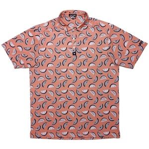 BAD BIRDIE Short Sleeve Polo Shirt Coral Citrus Slices Men's XL